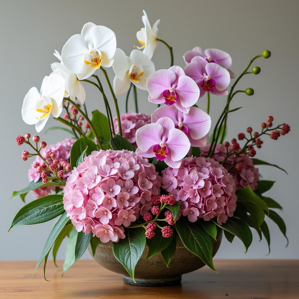Orchid and Hydrangea Arrangement