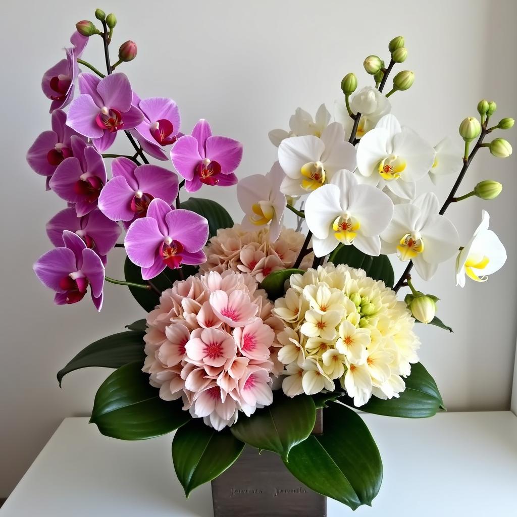 Orchid and Hydrangea Arrangement