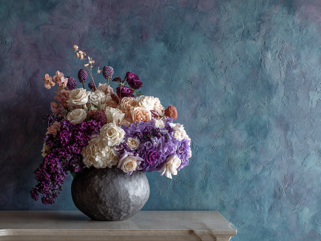 Office Decor: The Harmony of Venetian Plaster and Flower Arrangement